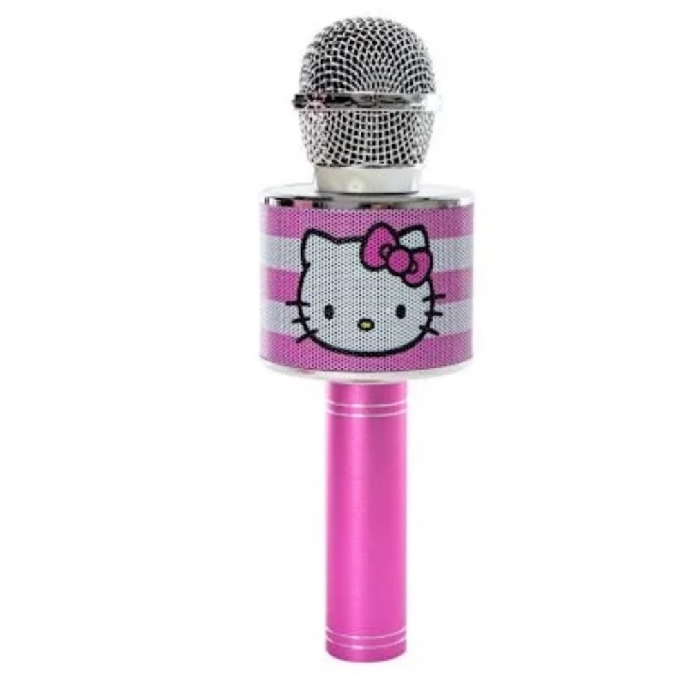 •Sing Your Heart Out Kitty•Hello Kitty Pink Striped Bluetooth Karaoke Microphone